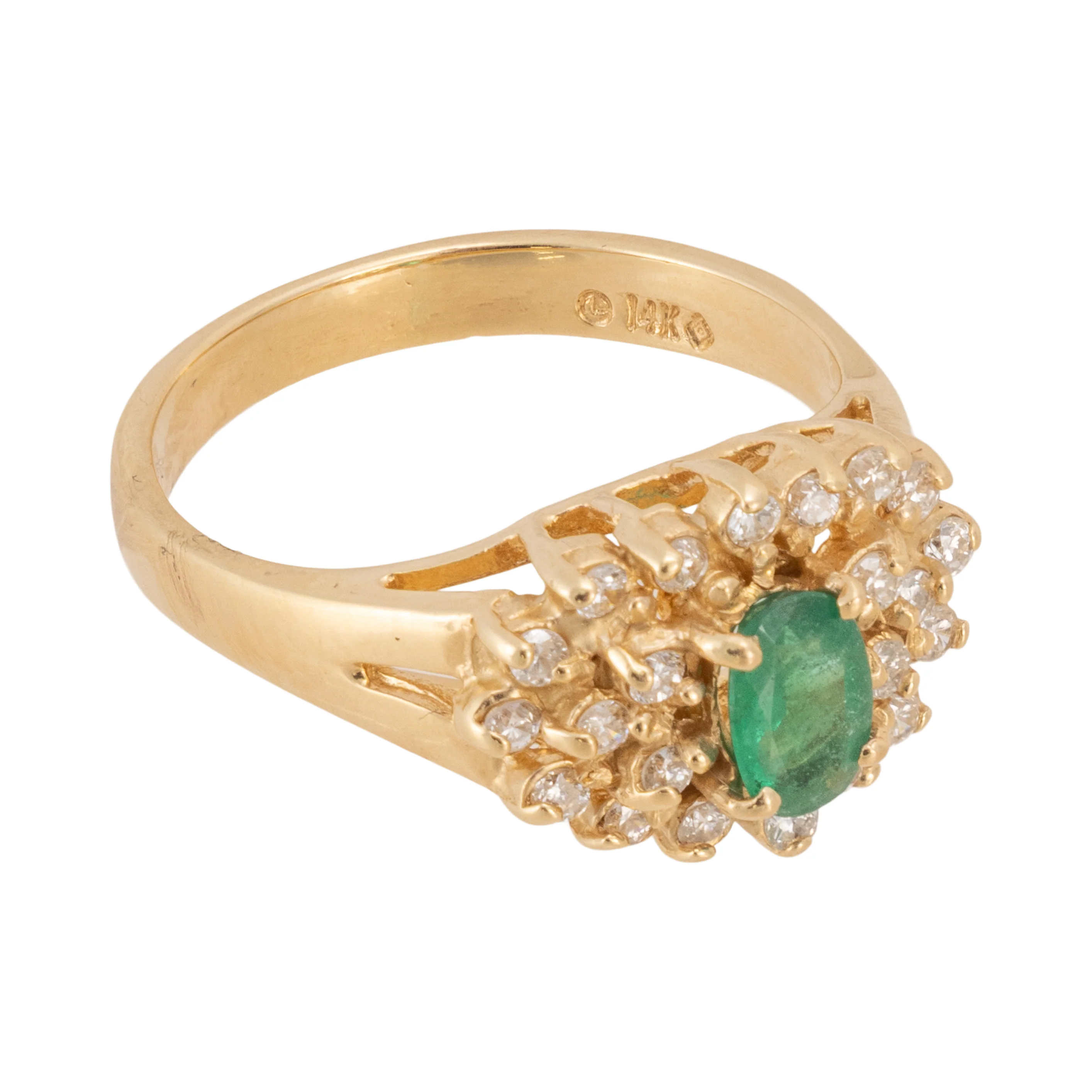 14k Gold Diamond and Emerald Ring