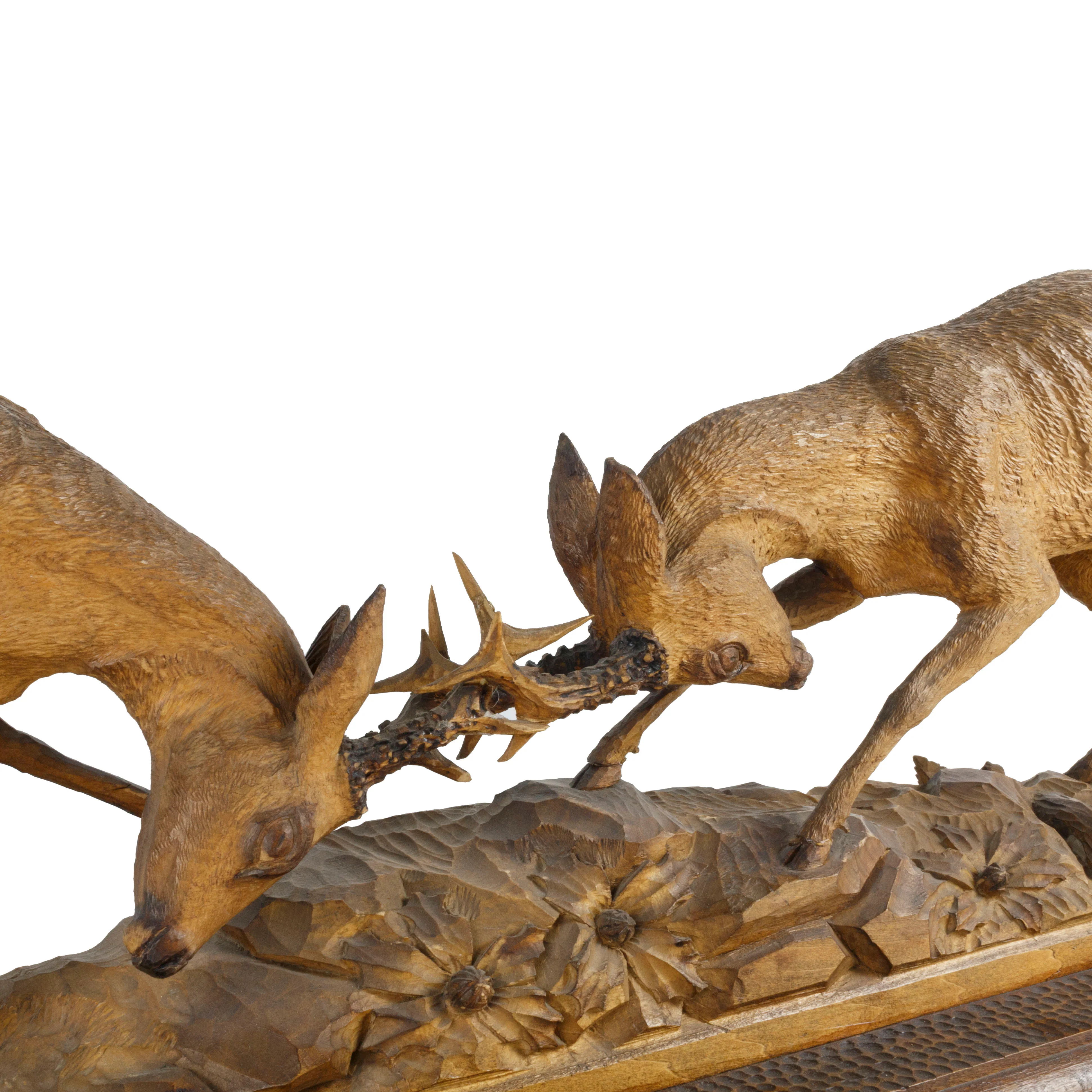 "Antlers Clash" Black Forest Mantle Carving - Image 4