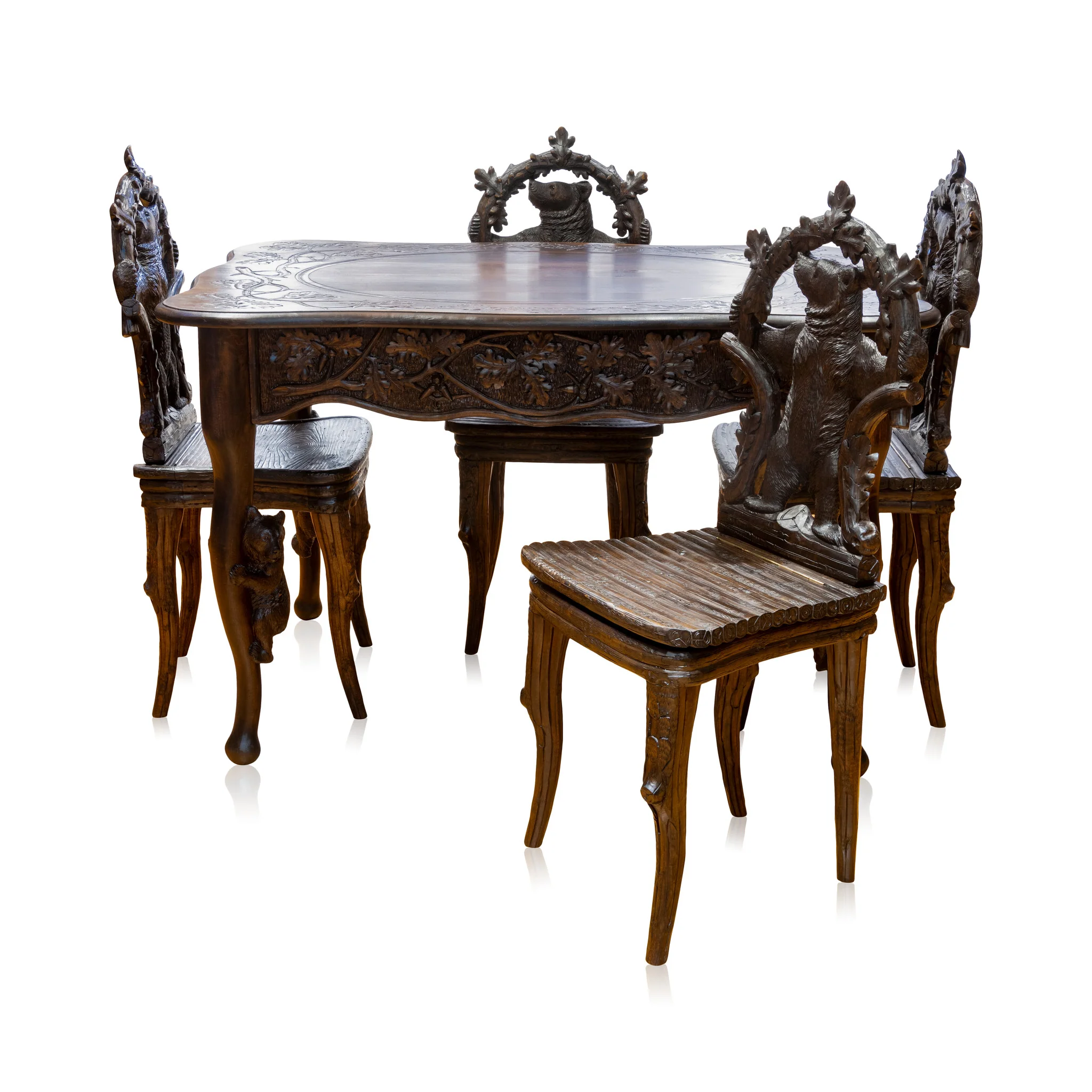 Black Forest Carved Table and Chairs Set
