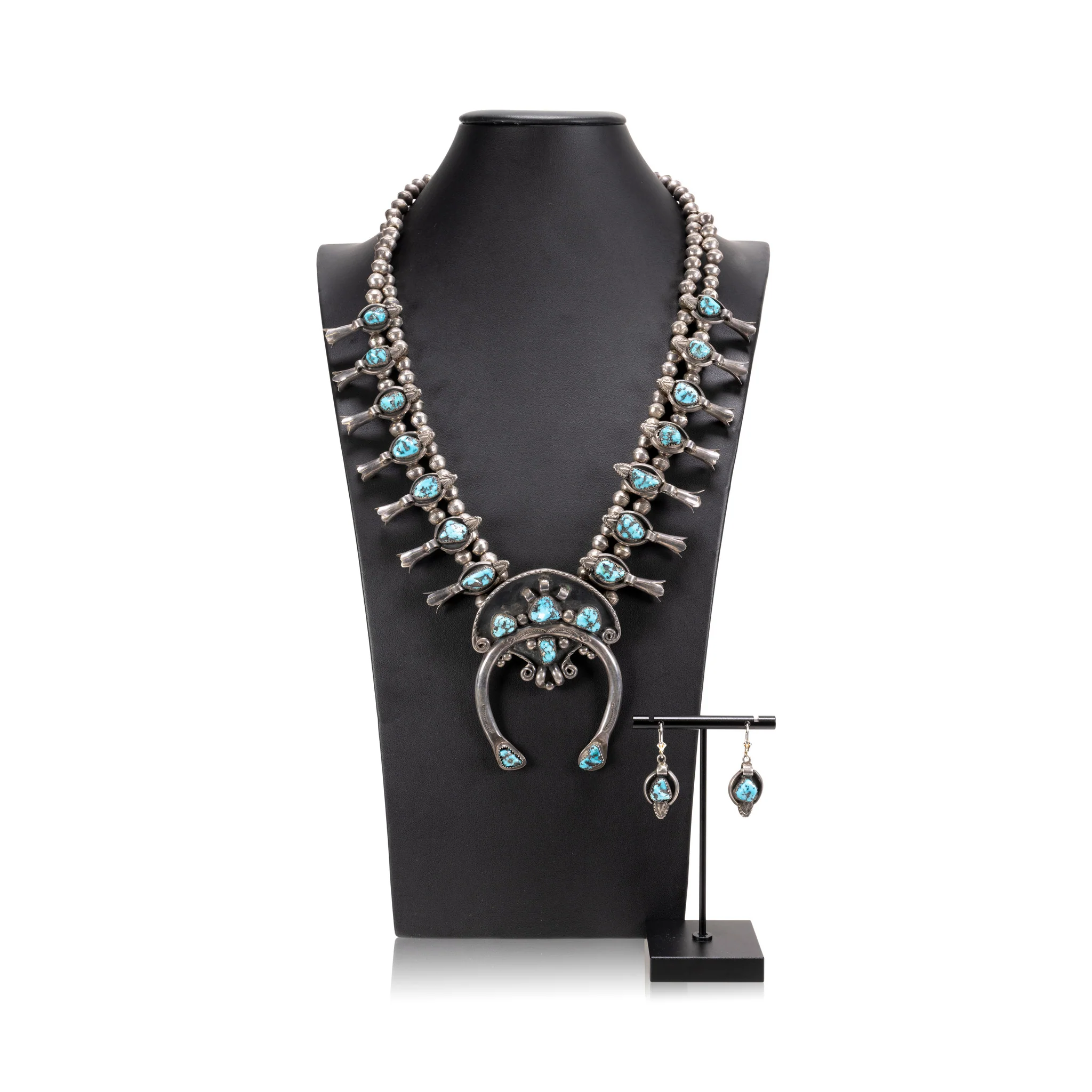 Navajo Kingman Squash Blossom Necklace