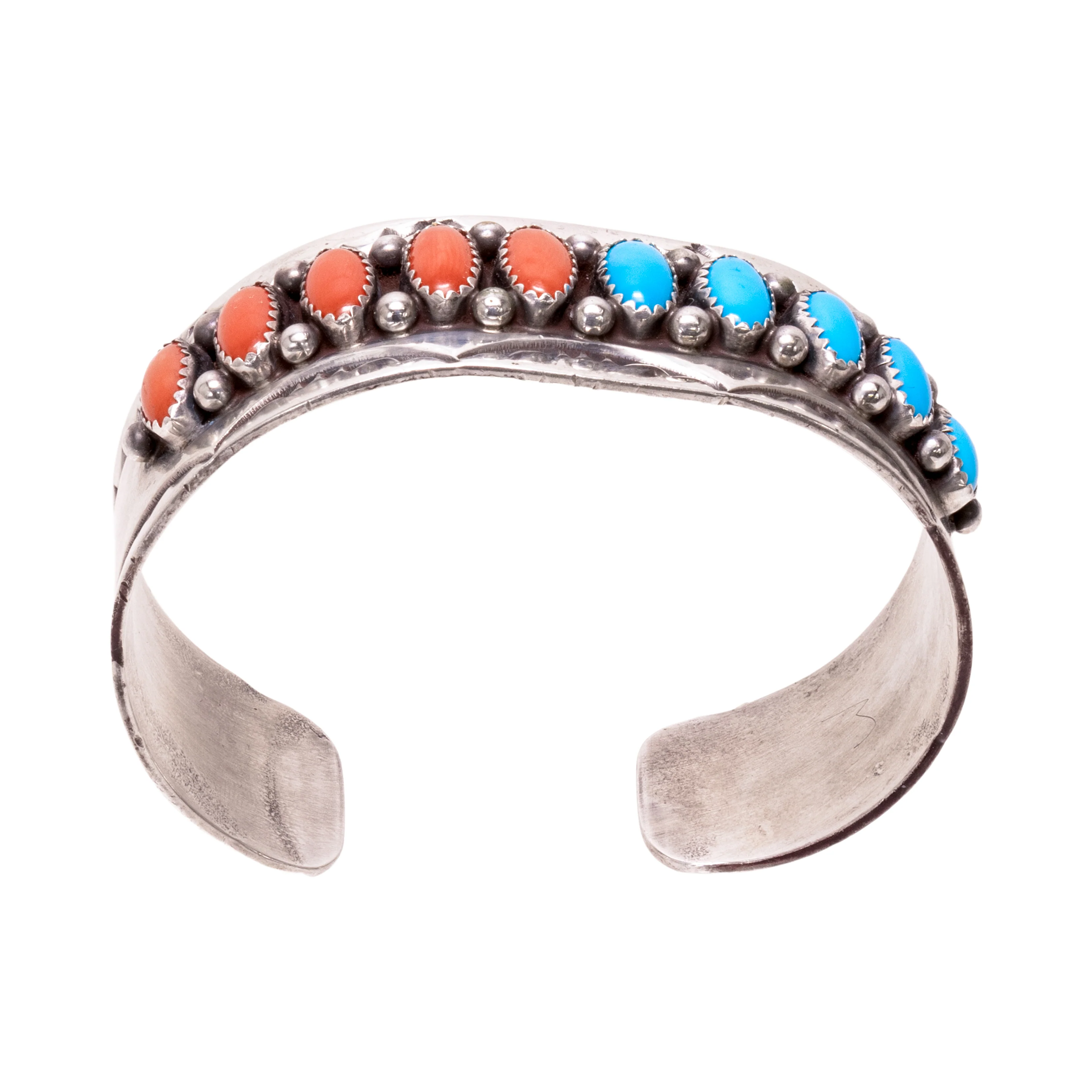 Navajo Turquoise and Coral Bracelet - Image 5