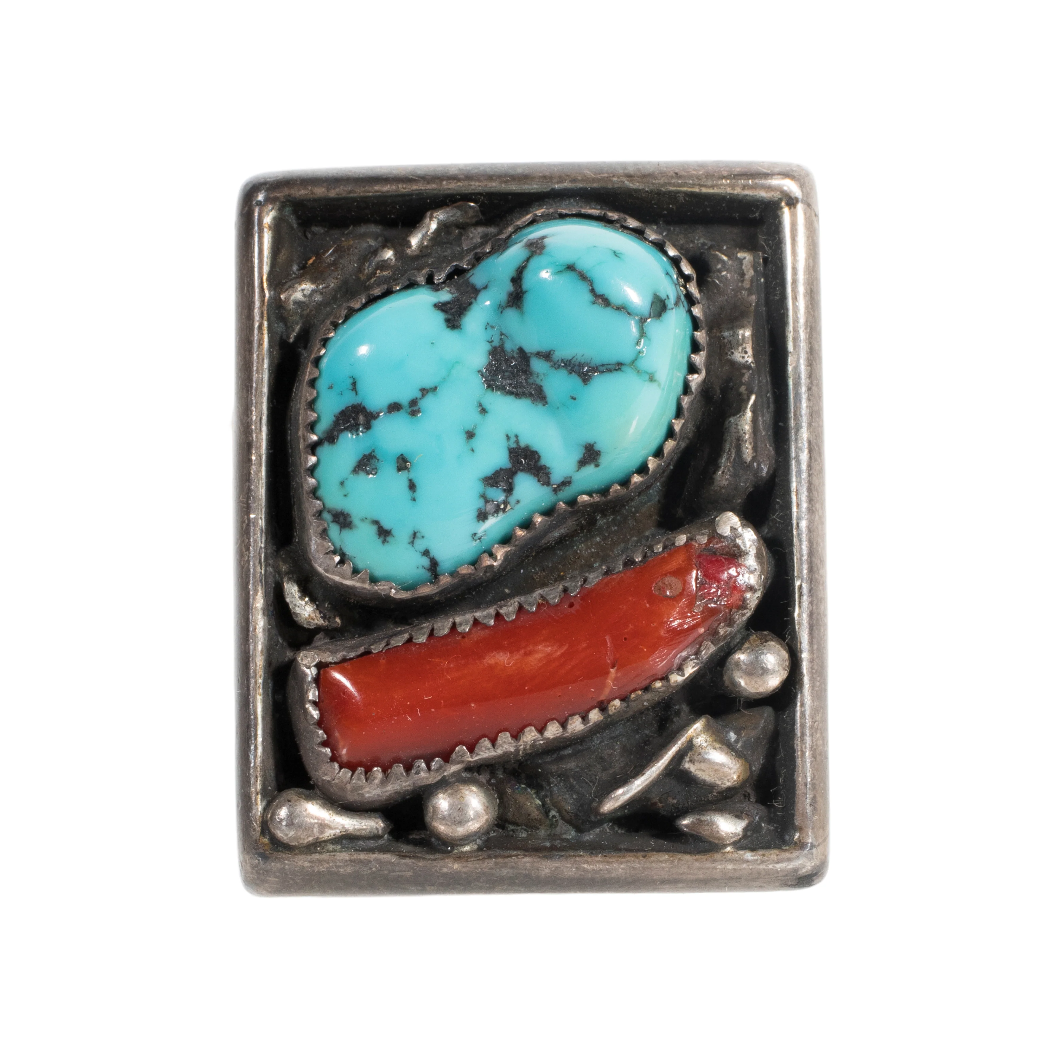 Navajo Turquoise and Coral Ring - Image 2