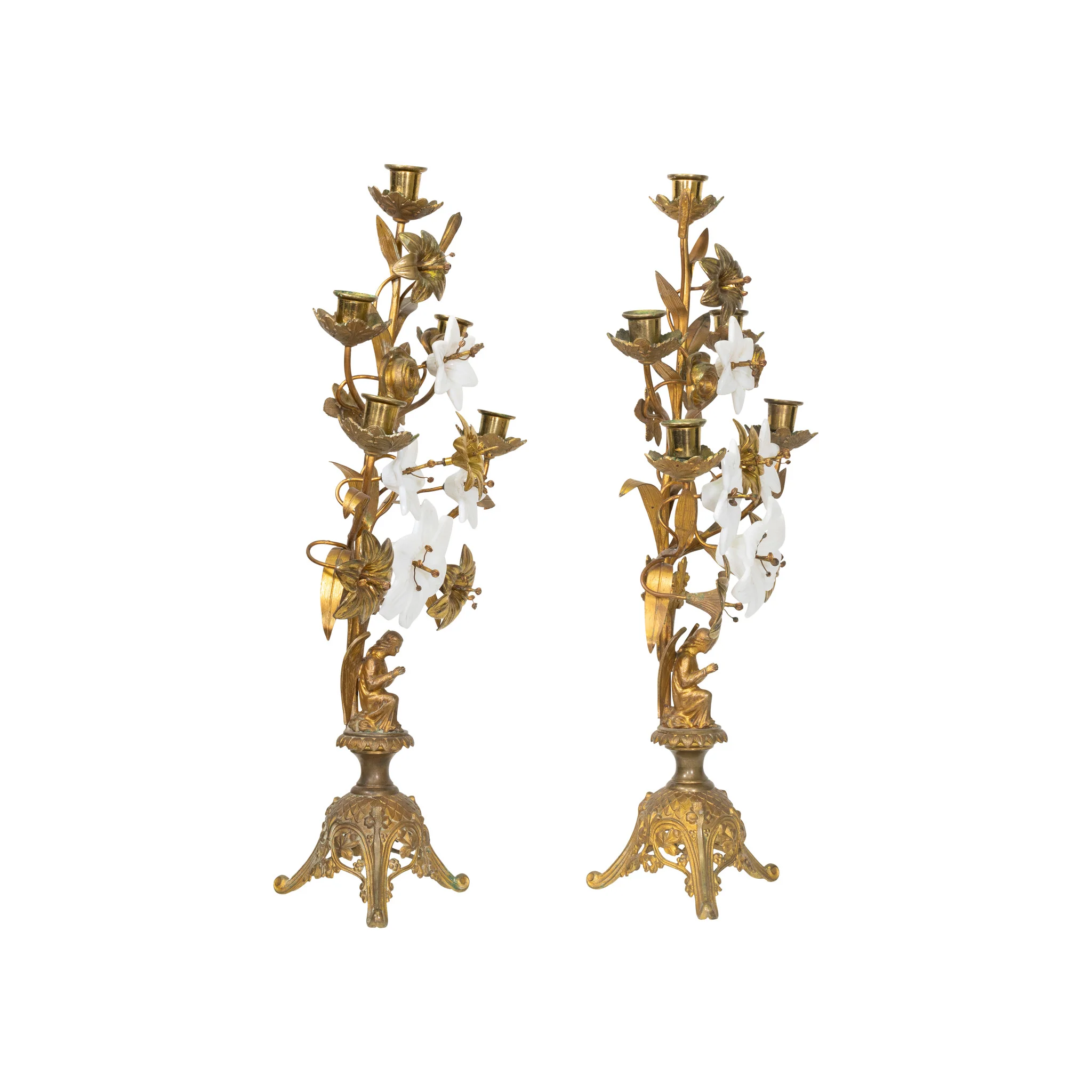 Pair of French Brass Alter Candleabras - Image 2