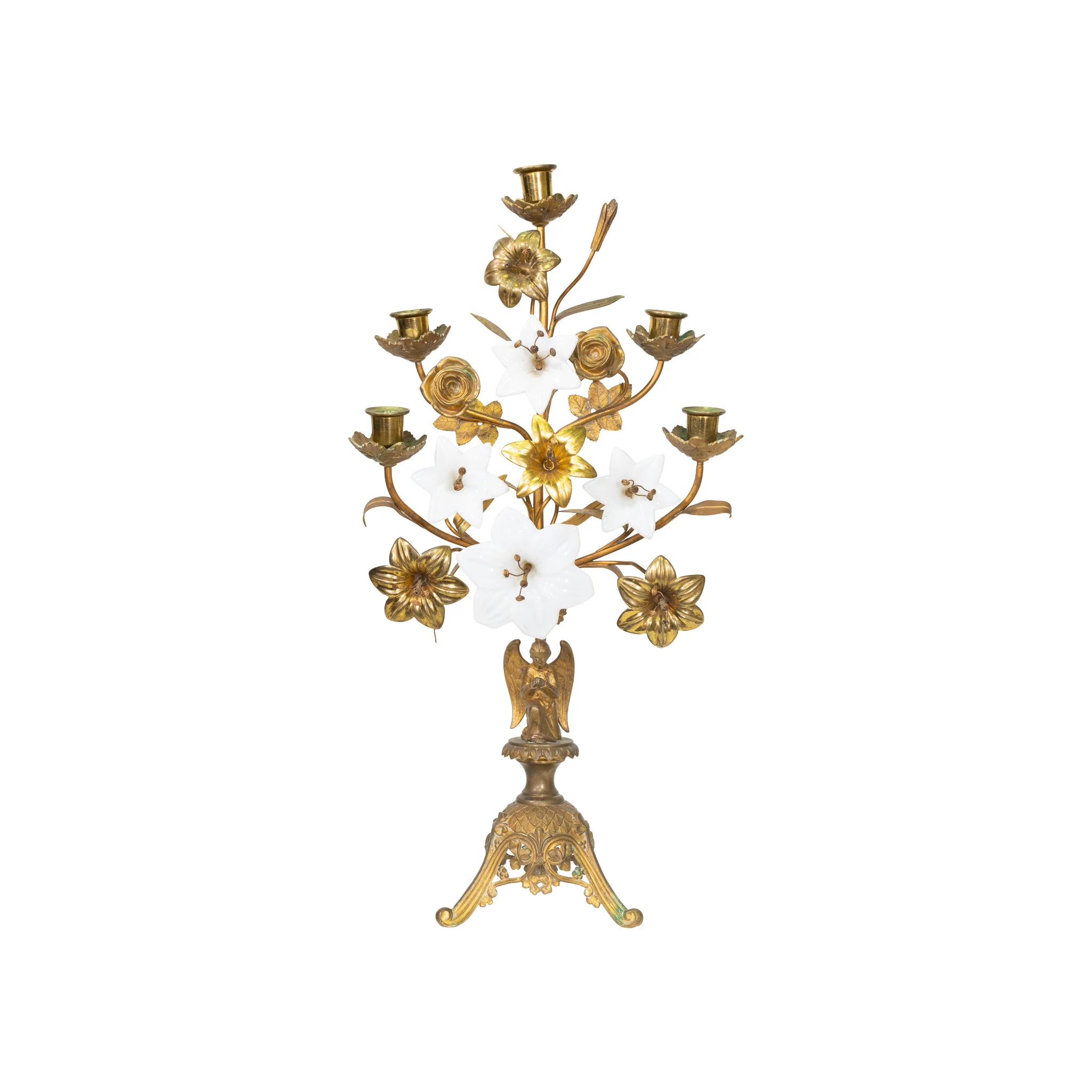 Pair of French Brass Alter Candleabras - Image 4