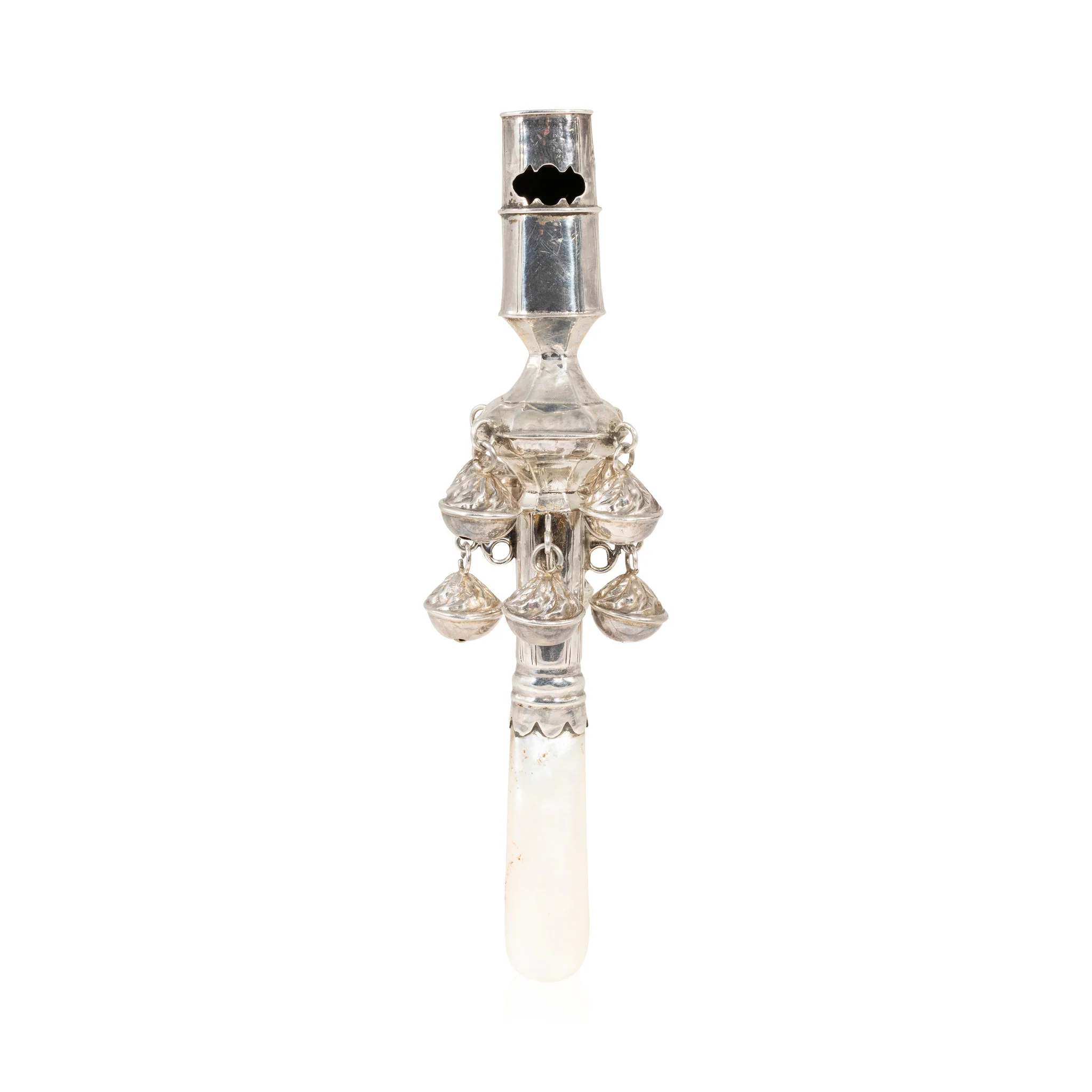 Sterling Silver and Mother of Pearl Baby Rattle