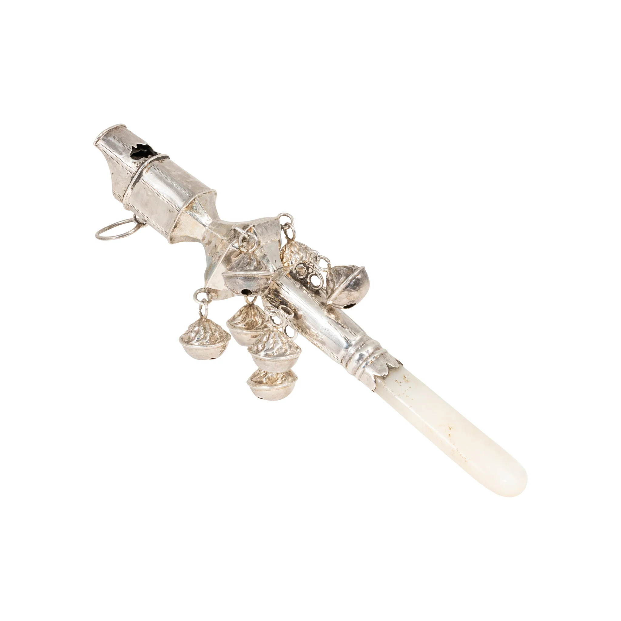 Sterling Silver and Mother of Pearl Baby Rattle - Image 2