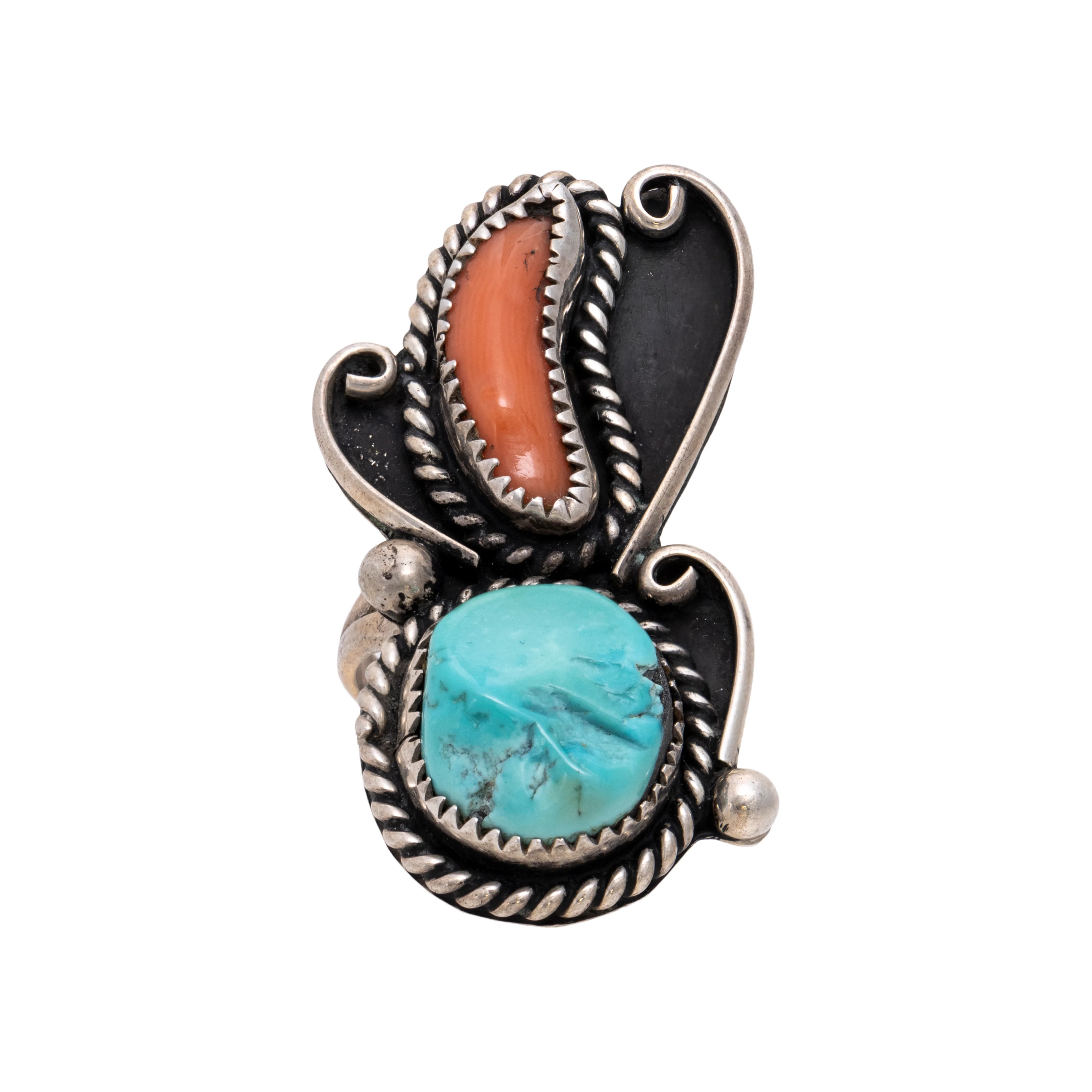 Turquoise and Coral Ring - Image 2